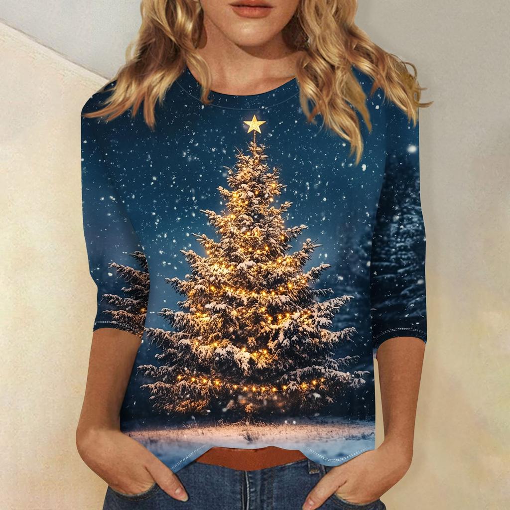 Рубашки с рукавом 3/4 для женщин, футболки с принтом, блузки, повседневные, больших размеров, базовые топы, пуловеры