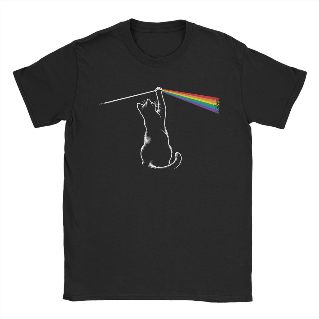 Unisex's Playing with Light Cat T Shirts 100% Cotton Tops Funny Short Sleeve Crew Neck Tee Shirt Unique T-Shirt
