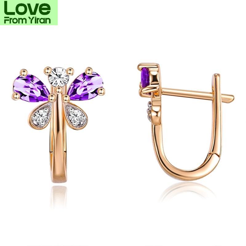 Luxurious Champagne Gold Tone Blue Women Cubic Zircon Stud Earrings Female Giveaway Present Trendy Stylish Engagement Earrings Fine Jewelry