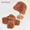 Winter Faux Fur Hat Scarf Set for Women Girls Warm Colorful Bucket Caps With Scarfs
