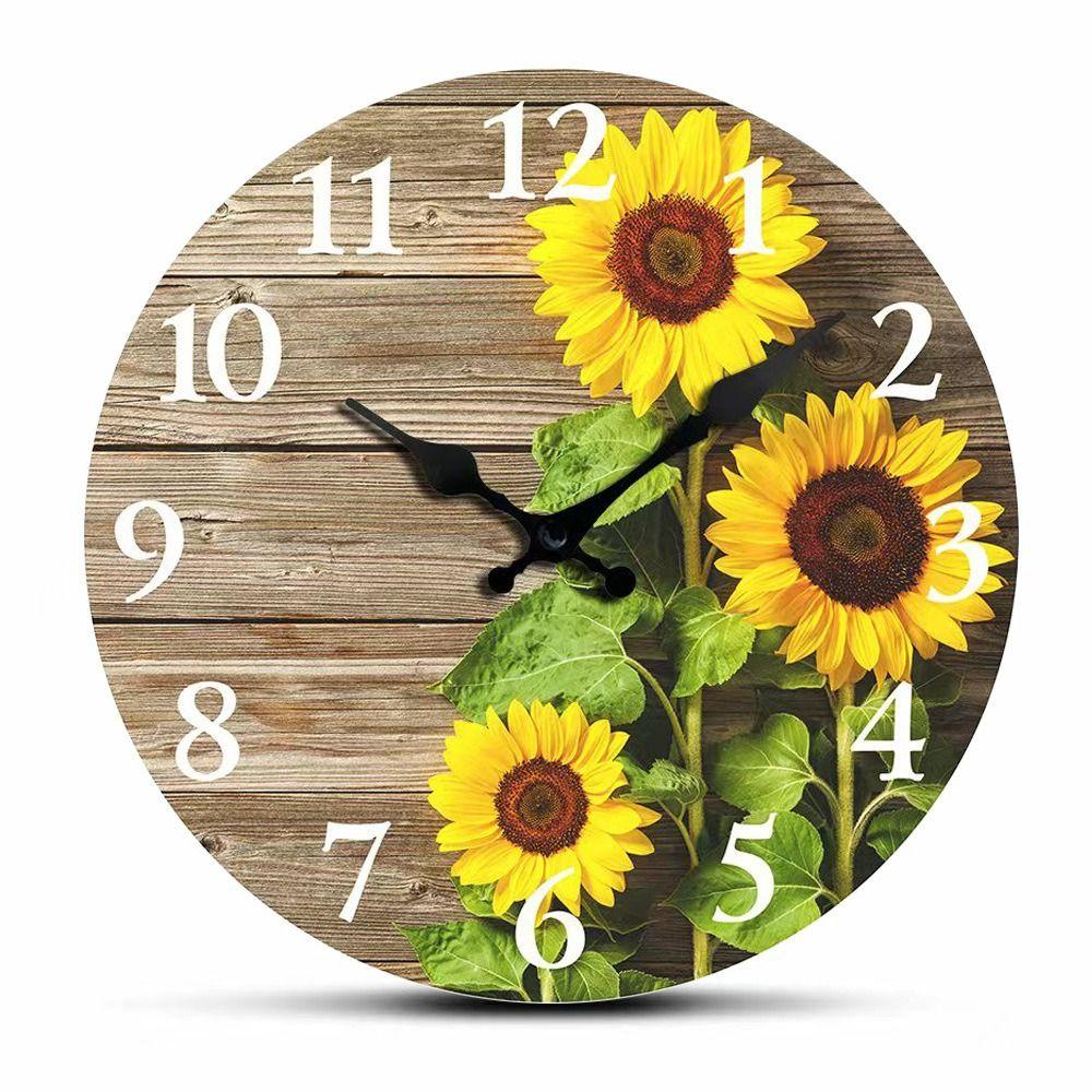 Современные Бесшумные Настенные Часы Деревянные Подвесные Настенные Часы Декор Креативные Часы Подсолнух Кофейня