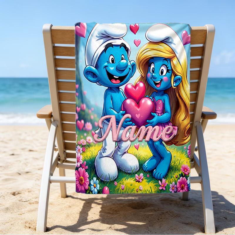Custom Name Ultrasoft Beach Towel With Smurfs Themeideal For Pool Camping Diving Perfect Travel Essential Vibrant Beach Towel