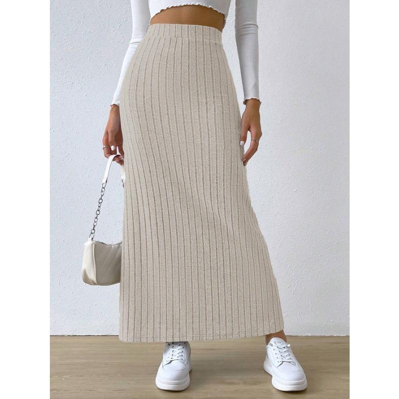 Autumn and Winter Women's Plus Size Slim Knitted Half-body Skirt Medium Long Comfortable Side Split Tall Waist Slim Warm Skirt