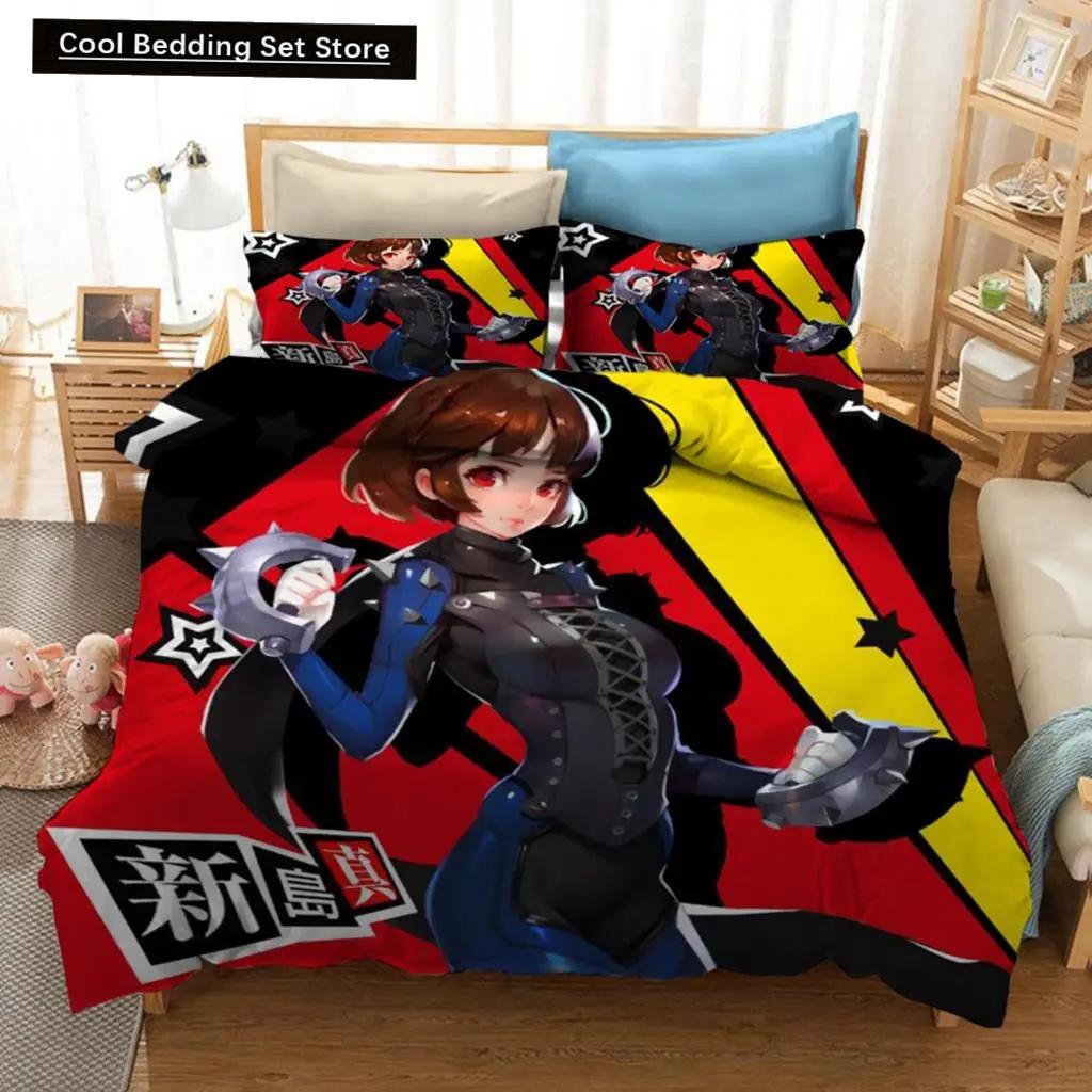 Модный 3D Принт Persona 5 P5 Аниме Игра Комплект Постельного Белья Двуспальный Полуторный Кинг Пододеяльник Одеяло Наволочка Мальчики Девочки Взрослые Спальня