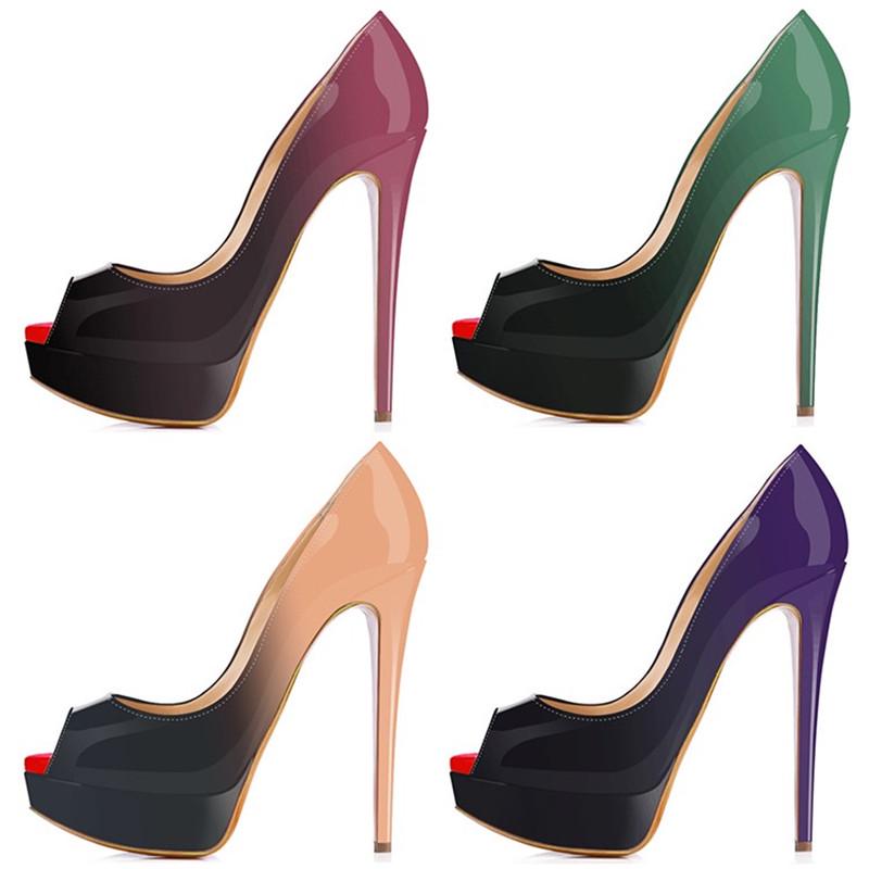 Женские туфли-лодочки на платформе с открытым носком 14 см, очень высокие каблуки-шпильки, лакированная кожа, для вечеринок, ночного клуба, красные свадебные туфли