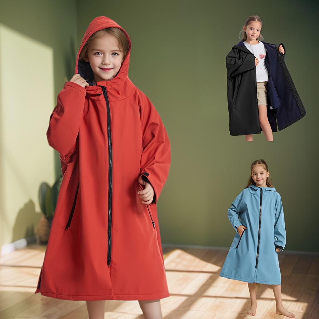 Современный стиль, Супервпитывающий полиэстеровый микрофибровый пляжный халат для детей, Теплый, Ветрозащитный, Быстросохнущий, Дизайн на космическую тематику с карманами на молнии и капюшоном