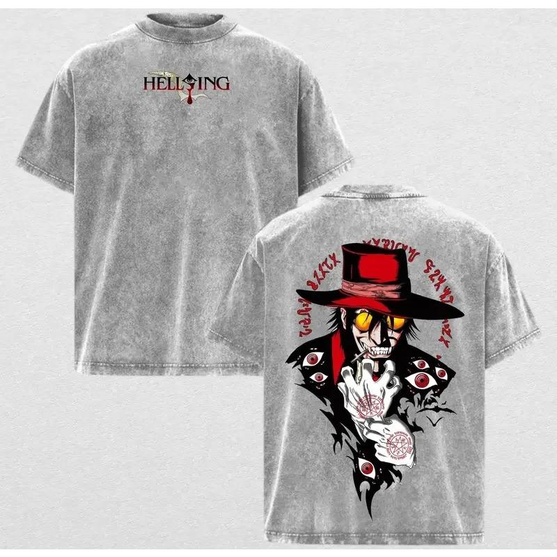 Горячая Аниме Hellsing Алукард Крутая Футболка с Графикой Мужская Одежда с Коротким Рукавом Стирка Хлопковая Футболка Повседневная Футболка Харадзюку Ретро Футболка