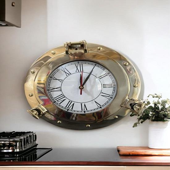 30.48 Cm  Brass  Ship Porthole Clock  Nautical Marine Timepiece Silent Analog Battery Quartz Wall Decor Home  Office Unique Christmas Gift