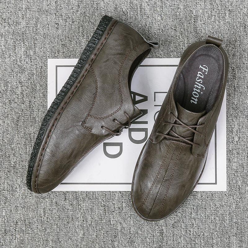 Spring Winter  Fashion Men Lace-up Leather Casual Shoes Trend Shoes Cool Loafers Flats Soft Lightweight Driving Shoes Comfy