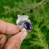 Oval African Amethyst Stone Artisan Bezel Statement Ring Jewelry Sterling Silver