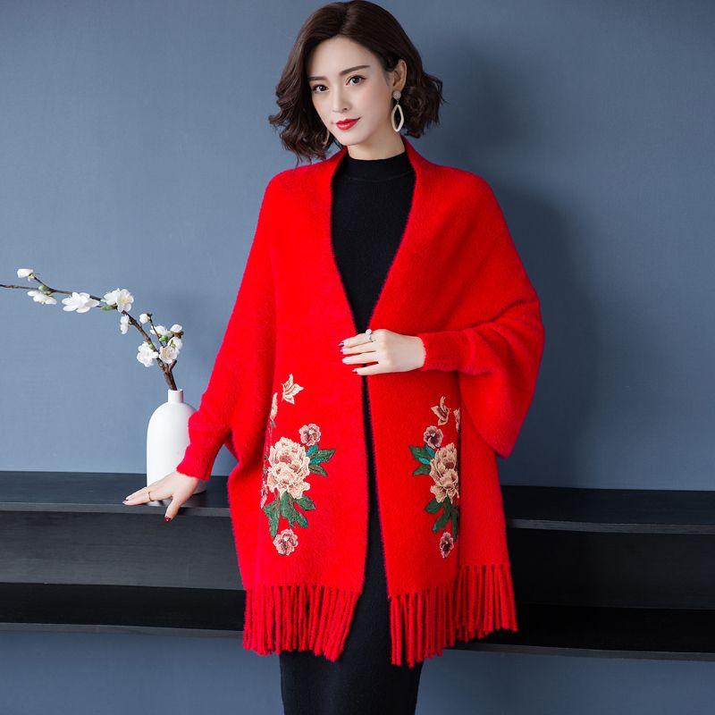 Shawl Jacket Cloak Sweater Autumn and Winter Warm Scarf Women's Dual-purpose Thick Medium Long Outer Cloak