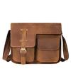 Crazy Horse Genuine Leather Satchel Boys Retro Trend Shoulder Bag Large Capacity Bag Slanting Cross Medium Bag