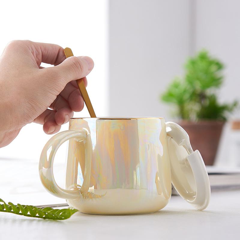 Керамическая кружка для воды высокой ценности с крышкой и ложкой, бытовая, термостойкая, офисная, маленькая, свежая и простая, в стиле минимализма