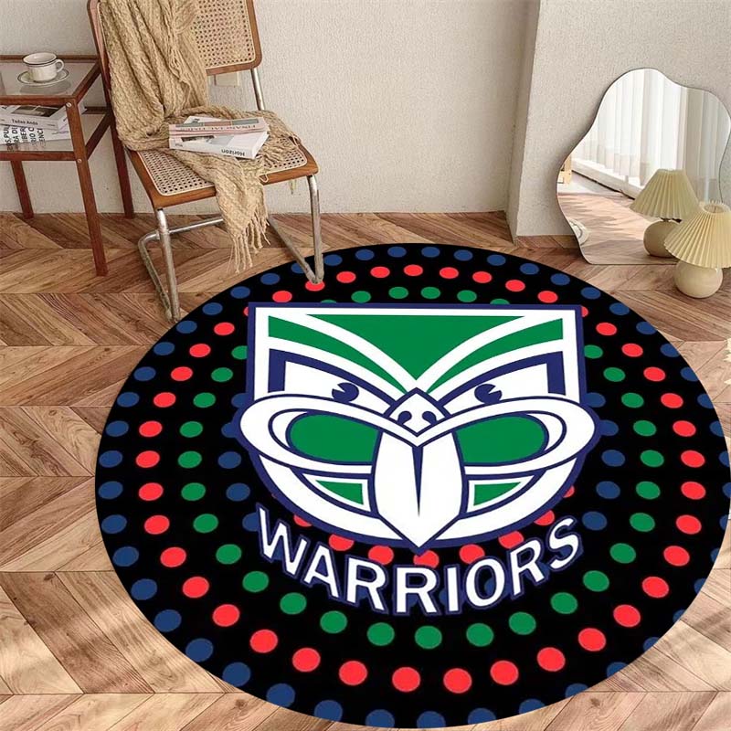 Warriors Team Logo Dot Background Print Round Area Rug Non‑Slip Floor Mat Sports Fan Home Decor for Gaming Bedroom
