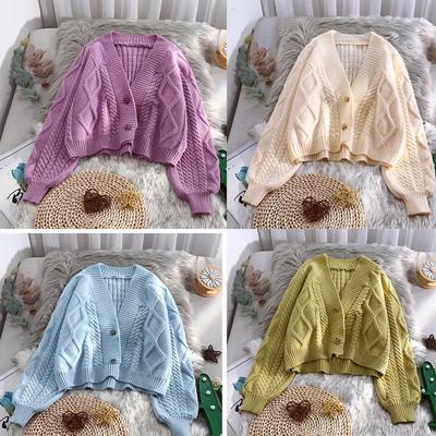 Женский кардиган осень-зима повседневный длинный рукав легкие пальто пуговицы открытая спереди ребристый трикотажный свитер топы