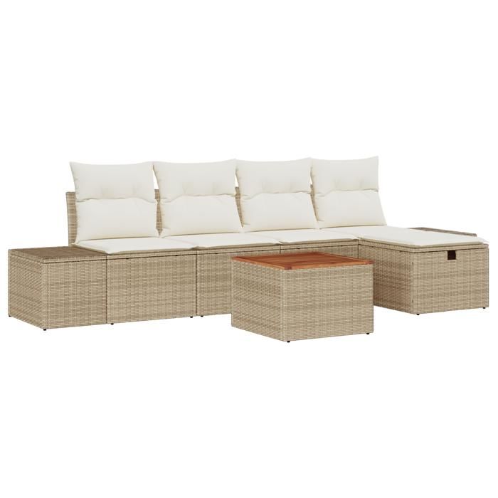 VidaXL Ensemble de 6 Canapés de Jardin avec Coussins Beige Rattan 3359589