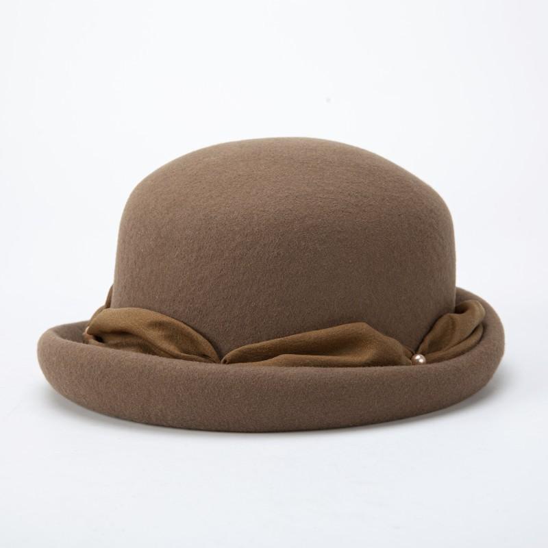 100% Wool Hat Women Fashion Fedoras Hats Lady Elegant British Style Double Flower Dome Cap Painter Cap Dome Edge Wool Hat