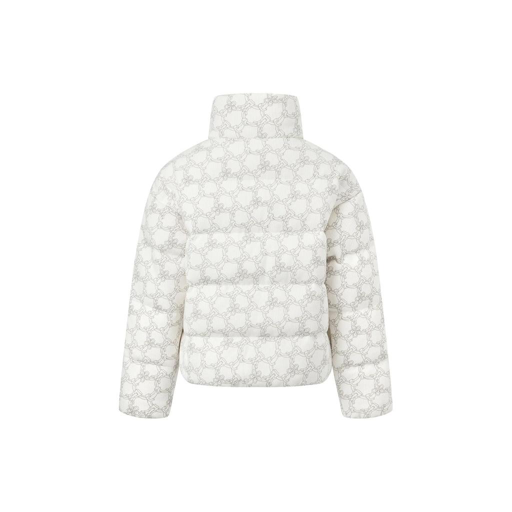 Li-Ning Full Print Stand Collar Loose Short Knitted Down Jacket Women Outerwear Off-White AYMT078-8