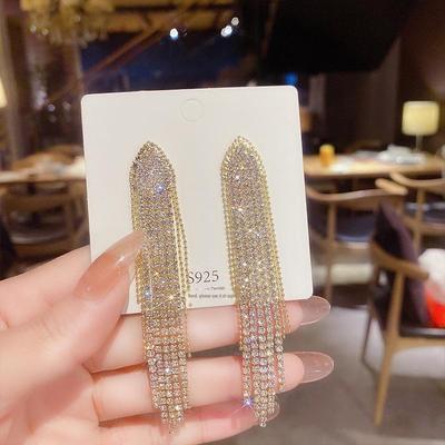 «Серьги-кисточки из серебра 925 пробы с бриллиантами: Модные длинные серьги с супер блеском для женщин"