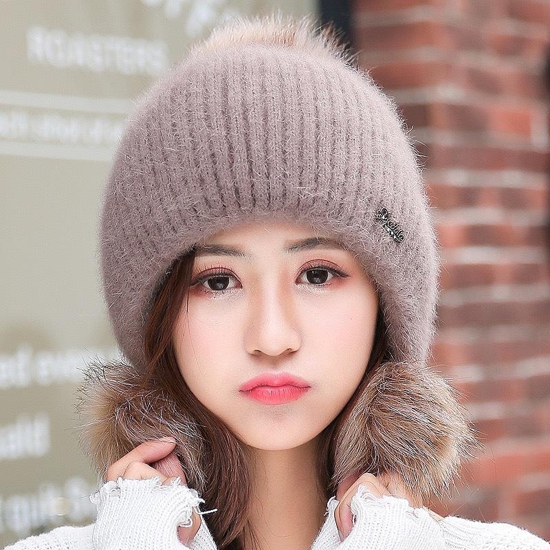 Winter new hairball knitted hat women's ear protectors wool hat fleece thickened warm wool hat