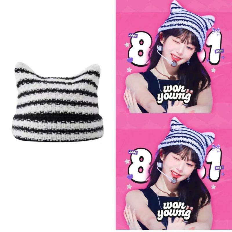 Новая японская уличная одежда Harajuku Beanie Little Devil полосатая вязаная шапка для женщин и девочек осень-зима милая шапка с кошачьими ушками