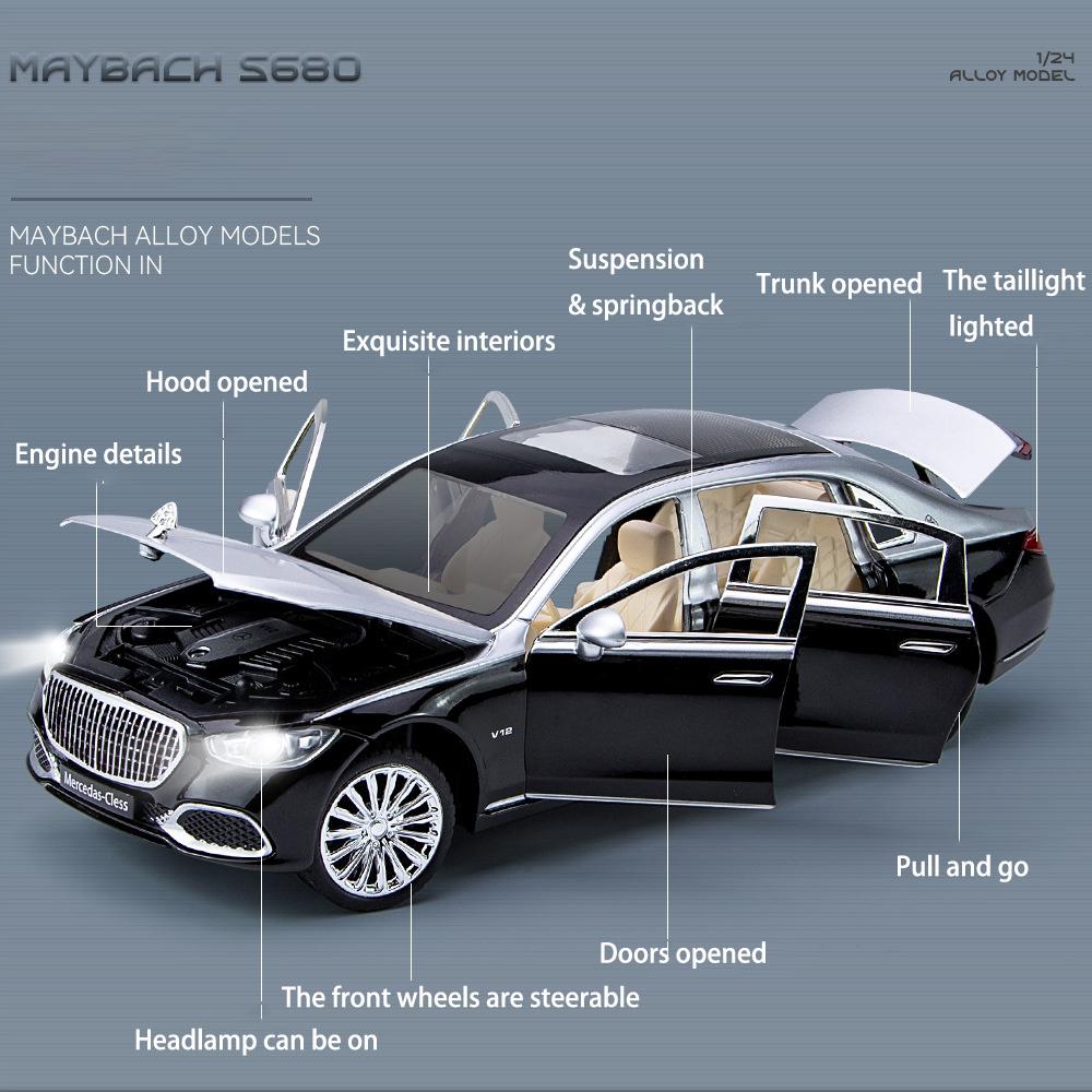 1:24-масштабная модель автомобиля из сплава Benz S680, игрушечный автомобиль с откатным механизмом со звуком и светом для подарочных коллекционных предметов, литье под давлением, модель автомобиля