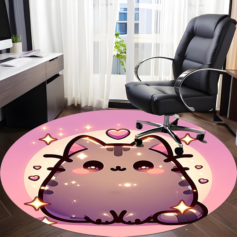 1 шт. Милый кот Пушин Круглый коврик для офиса, под офисные стулья, спальни, гостиной, домашний декор, Декор комнаты, Доступен в различных размерах