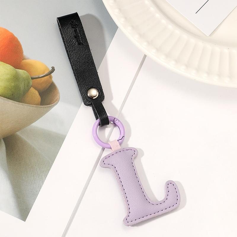 A To Z Pu Leather Initial Letter Keychain Women Cartoon Candy Color Bag Phone Pendant Car Keyrings Jewelry Gifts