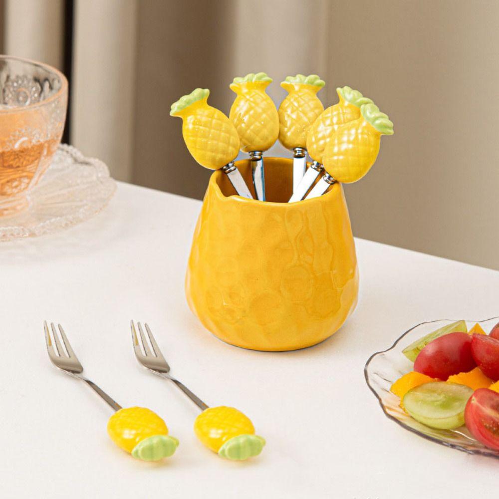 Creative Dessert Forks with Storage Jar Ceramic Fruit Forks Receipt Jar for Tasting Salad