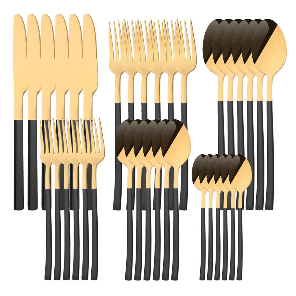 36 шт./6 компл., набор столовых приборов мятного золота, зеркало, столовые приборы из нержавеющей стали, нож, десертная вилка, чайная ложка, столовая посуда, кухонная посуда для ресторана