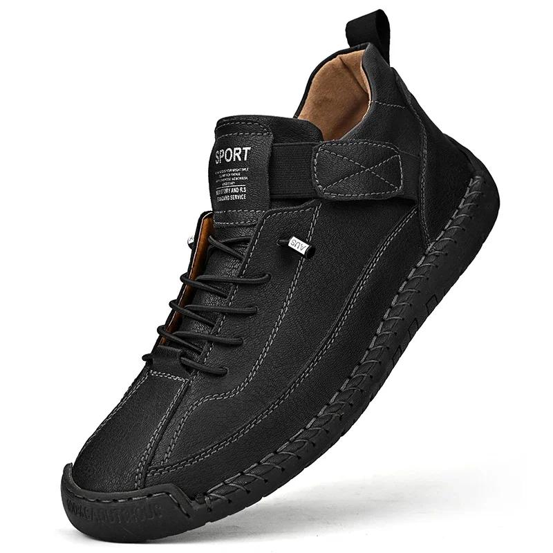 Fashion New 2024 Handmade Leather Casual Men Shoes Design Sneakers Man Breathable Leather Shoes Men Ankle Boots Outdoor Sports
