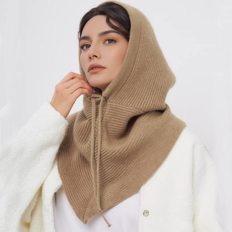 New Solid Color Simple Knitted Scarf Hat, Scarf, One-piece Dual-purpose Drawstring Method Hat To Keep Men and Women Warm In Autumn and Winter