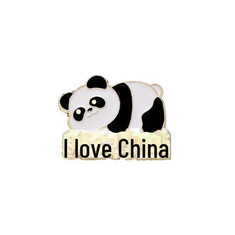 Брошь в виде панды с пятизвездочным красным флагом «Я люблю Китай» из цинкового сплава