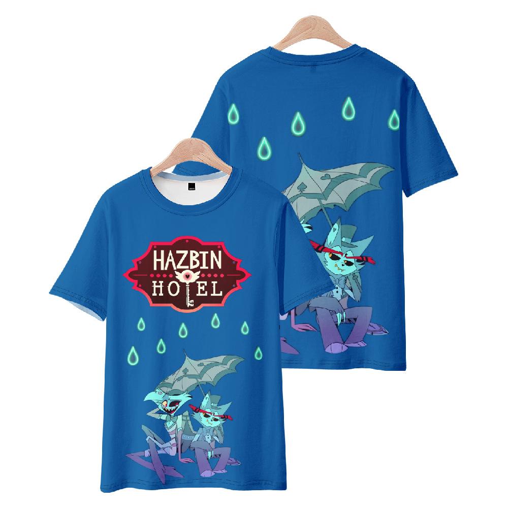 10 цветов Hazbin Hotel аниме женские мужские футболки с мультяшным принтом и круглым вырезом, большие размеры с короткими рукавами, модная мужская одежда, уличная одежда