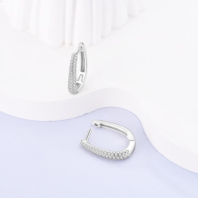 Original 925 Sterling Silver Gold U Shape Zircon Hoop Earrings For Women Engagement Wedding Jewelry Gift