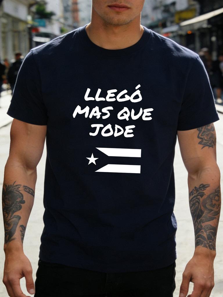 Men'S Casual T-Shirt - Lightweight Fashion Round Neck Short Sleeve, Creative Fun "LLEGO MAS QUE JODE" Letter Pattern Print Tee