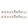 24Pcs Flower Press on Nails Green Fake Nails Medium Almond Shaped Pearl with Gold Beads Design 5D Spring Floral Glue on Nails Artificial White French