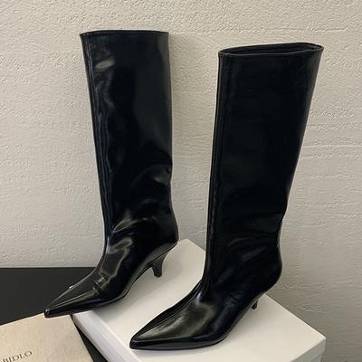 Модные Eilyken Зимние Новые Модные Сапоги до Колена Женские Остроносые Элегантные На Тонком Низком Каблуке Повседневные Женские Туфли-Лодочки Длинные Сапоги Женские