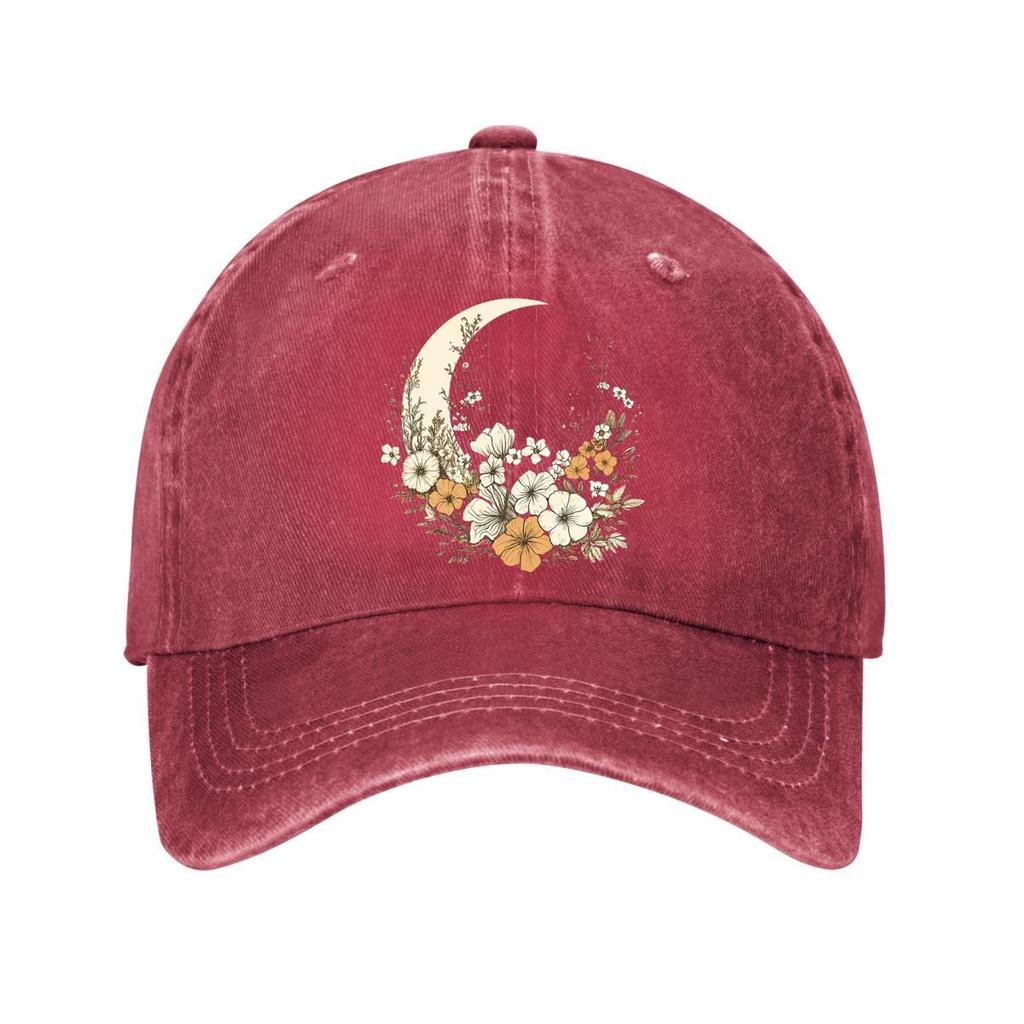 Vintage Floral Moon Canvas Wall Art Washed Baseball Cap Outdoor For Womens Unisex FeUnisex
