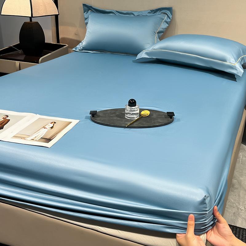 Ice Silk Fitted Sheet 90x200cm Multiple Sizes Bed Sheet Soft Satin Elastic Mattress Home Bedroom Bed Sheet with 360°Elastic Band