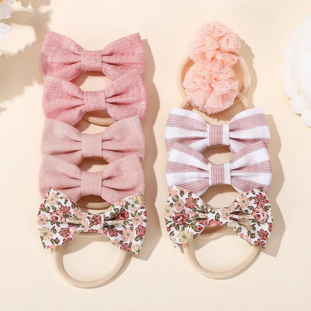 10 шт./набор Мультяшные повязки на голову с бантом и цветком для детей, девочек, милые резинки для волос, модные эластичные резинки, веревки для волос, аксессуары для волос