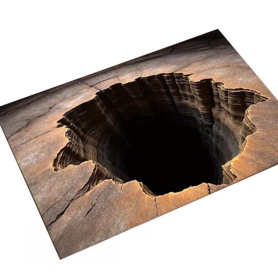 Yousheng 3D Ковер с ямой Реалистичный коврик для пола с бездонной ямой Забавный ковер с оптической иллюзией с нескользящей основой для прихожей, гостиной, ванной комнаты