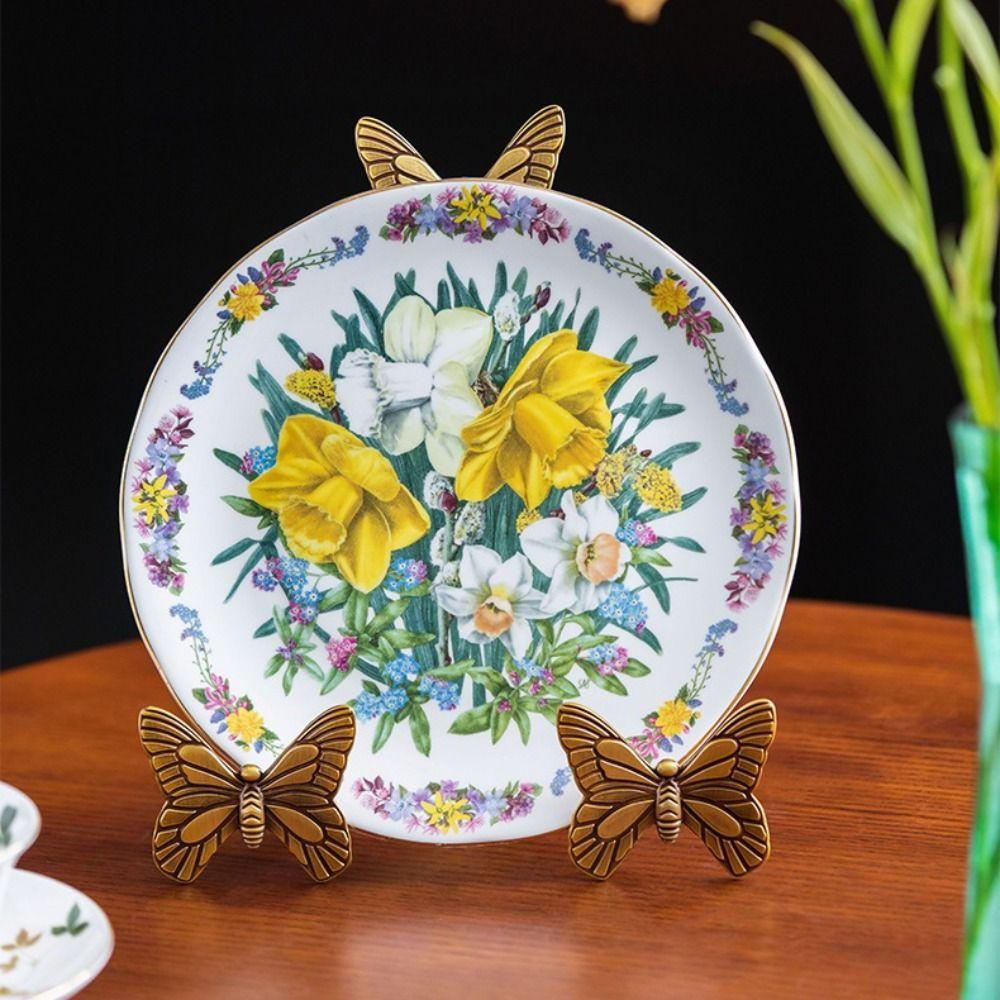 Vintage Design Butterfly Zinc Zinc Alloy Plate Stand Elegant Tabletop Display Stand Living Room Decor