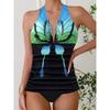 Лето 2025 года, новейшая женская флуоресцентная майка с принтом в виде большой бабочки и шорты, двухсекционный купальник на шнуровке, сексуальный пляж