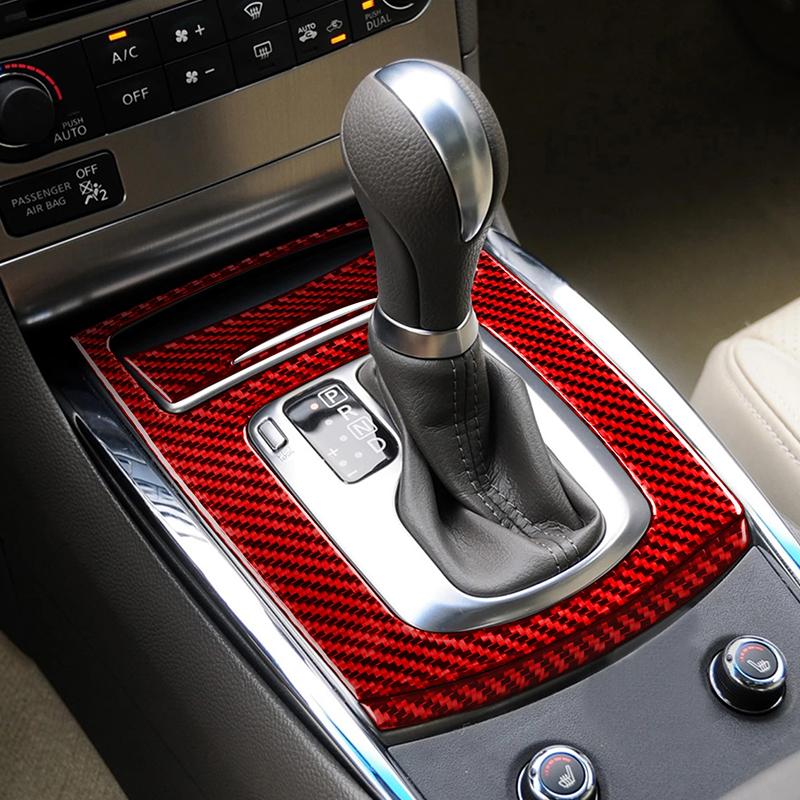 For Infiniti G37 07-13 Red Soft Carbon Fiber Air Conditioner Radio Window Lift Speaker Gear Trim Cover Car Interior