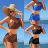 Bikini Set Solid Color High Waist 2 Piece Swimsuit Tankini Drawstring Lace-up Suspender Backless Bathing Suit Beachwear 2025 New