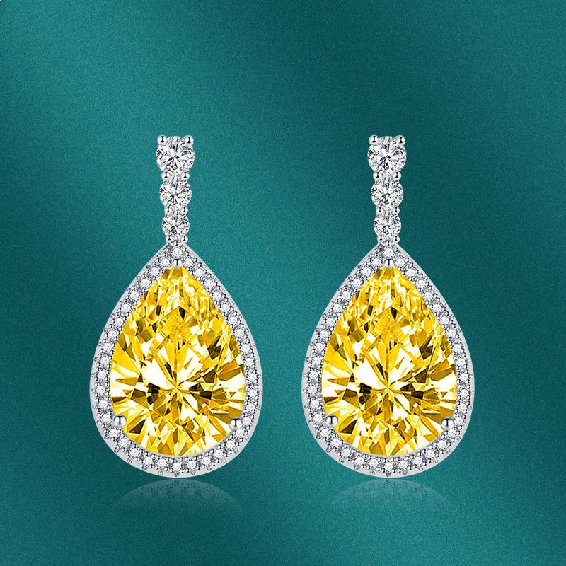 Sace Gems Copper Temperament Zircon Drop Shaped Earrings Navy Blue Inlaid Zircon Color Treasure Earrings for Women