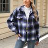 Женская свободная повседневная клетчатая шерстяная куртка с длинными рукавами и лацканами, модная куртка
