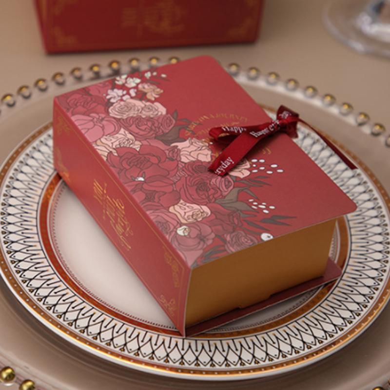 5Pcs Book Shape Candy Box Wedding Party Decortion Gift Packaging Bag Candy Dragee with Ribbon