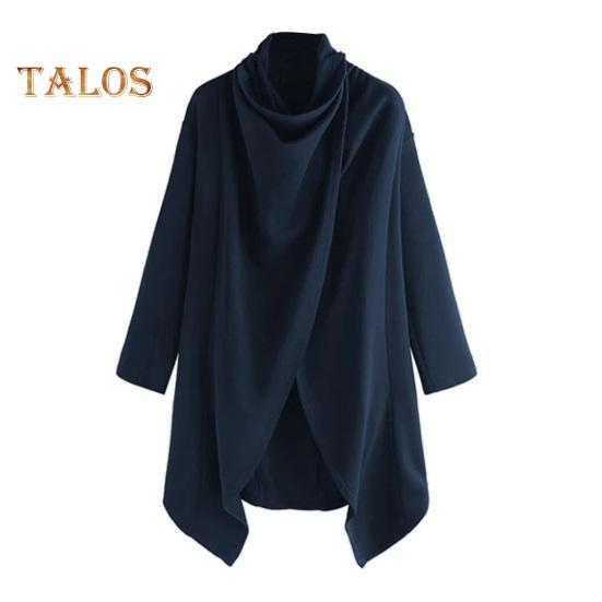 Мужское пальто-плащ с высоким воротником и длинным рукавом в уличном стиле, ветровка однотонного цвета с неровным подолом, верхняя одежда средней длины в стиле панк, зимняя верхняя одежда